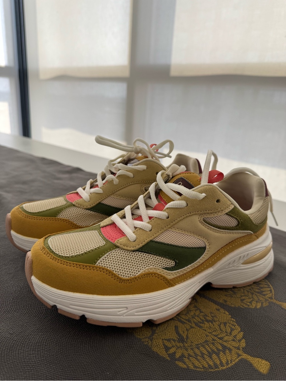 Desigual Olive, Pink & Beige Chunky Mixed-Material Sneakers